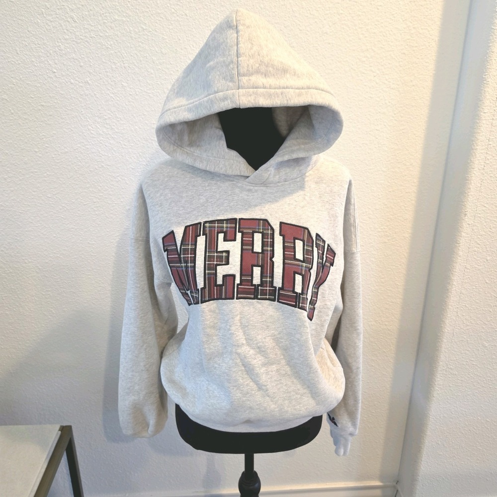 Abercrombie & Fitch Soft A&F Collection MERRY Plaid Pullover Hoodie Gray S Women